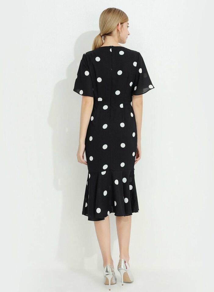 Women's Designer Polka Dot Print Flutter Sleeve Fishtail Midi Dress 6 8 AU STOCK Item image 4