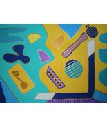 Painting Guitar Original Signed Art Abstract Picasso Style Cubism Modernism - $55.73