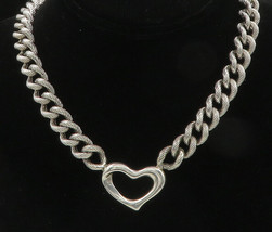 JUDITH RIPKA 925 Silver - Vintage Open Love Heart Chunky Chain Necklace - NE3504 - £302.32 GBP