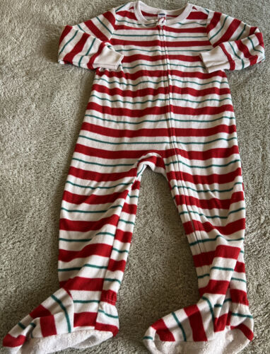Old Navy Unisex Red White Green Striped Holiday Fleece Long Sleeve Pajamas 2T - $6.37