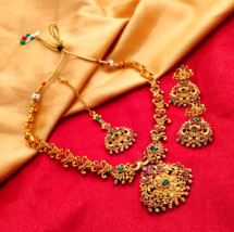 Indian Bollywood Choker Necklace Bridal Pearl CZ Jewelry Gold Jhumka Earring Set - £17.49 GBP