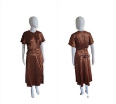 Vintage 40s&quot;Four Star Fashions&quot;brown Ruched Liquid Satin Midi Dress W25&quot; - £112.96 GBP