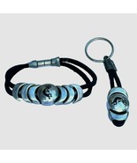 USA Native American Kokapelli Bracelet Keychain Set Black Leather Southwest JOY - £36.91 GBP