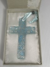 Boxed Murano Art Cross In Box Blue Glass 4.25” - £9.53 GBP