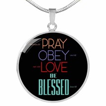 Pray Obey Love Blessed Stainless Steel or 18k Gold Circle Pendant 18-22&quot; - £33.50 GBP+