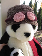 Crocheted Wool Aviator Hat Hand Crafted Pink Goggles Vintage Women’s Large - £15.17 GBP