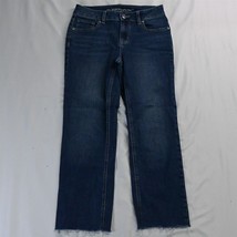 M Maurices 4 Mid Rise Cropped Raw Hem Dark Wash Stretch Denim Jeans - £8.59 GBP