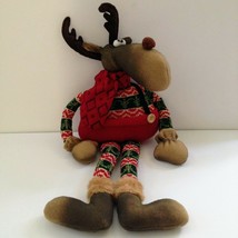 Handmade Christmas Moose Plush Winter Reindeer 19&quot; Felt Shelf Sitter Long Legs - £32.66 GBP