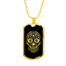 Calavera Mexican Sugar Skull 120 Necklace Stainless Steel or 18k Gold Dog Tag 2 - £37.92 GBP+