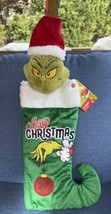 Gemmy Grinch 3-D Head Musical Stockings Green White “Your a Mean One Mr Grinch” - £23.59 GBP