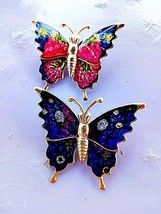 Vtg. PAIR of BUTTERFLY  PINS with Rhinestones  Benefits local Animal Shelter - £9.59 GBP