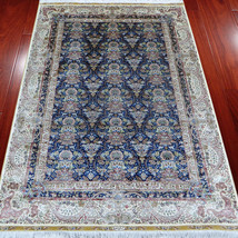 4&#39; x 6&#39; Blue All-over Turkish Persian Hand Knotted Silk Area Rug Handmade Carpet - £959.22 GBP