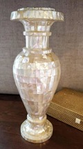 Mother of Pearl Overlay Work Flower Pot with Royal Look White Marble Flower Vase - £959.22 GBP