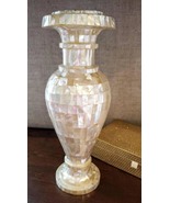 Mother of Pearl Overlay Work Flower Pot with Royal Look White Marble Flo... - £938.71 GBP