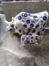 8&quot; White Marble Cow With Calf Statue Lapis Lazuli Inlay Showpiece Decor ... - $469.34 CAD