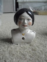 Vintage 1950s Glazed Ceramic Painted Woman Doll Head and Shoulders SUDY 3&quot; Tall - £43.06 GBP