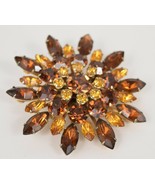 Vintage Amber Brown Topaz Rhinestone Pin Flower Spray Snowflake Big Brooch - $35.64