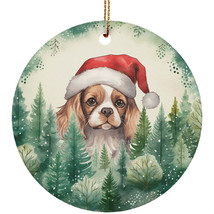 Cavalier King Dog Santa Hat Love The Forest Christmas Ornament Ceramic Gift - £11.83 GBP