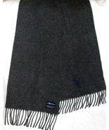 Polo Ralph Lauren Gray Big Embroidered Pony Wool Fringed Scarf 68&quot; x 12&quot; - £15.54 GBP