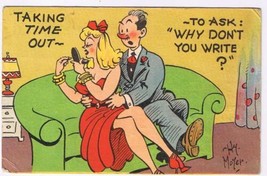 Comic Postcard Hy Moyer Taking Time Out Why Don&#39;t You Write 1948 - £2.34 GBP