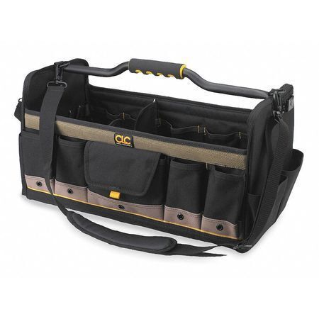 Tool Tote, Polyester, 27 Pockets, Black/Tan, 11" Height