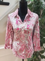 Coldwater Creek Women Pink Paisley Collared Long Sleeve Button Down Shirt Size L - £20.54 GBP