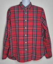 J Crew Mens XL Button Down Shirt Tartan Plaid Red Black Pocket Long Sleeve - £18.37 GBP