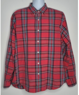 J Crew Mens XL Button Down Shirt Tartan Plaid Red Black Pocket Long Sleeve - £17.19 GBP