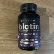 Biotin w Hyaluronic Acid Collagen &amp; Keratin 60 Capsules-2 per serving EXP 1/27 - £12.52 GBP