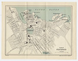 Ca. 1930 Vintage City Map Of Stavanger / Norway - $25.01