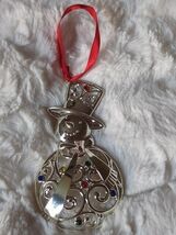 Lenox Sparkle and Scroll Clear Crystals Snowman Ornament SilverPlated - $172.51 MXN
