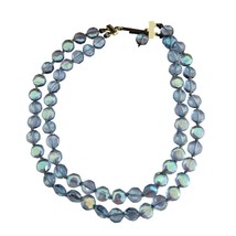 Western Germany Blue iridescent Glass Beaded Double Layer Necklace - £21.11 GBP