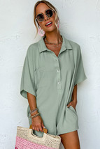 Spinach Green Half Button Collared Loose Romper - $15.36