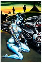 Graveyard Girlfriend Sexy Rockabilly Girl 50&#39;s Car Fine Lowbrow Art Print BigToe - £15.18 GBP