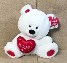 Carlton Cards White Plush Teddy Bear Holding Heart For Hugs Stuffed Animal Toy - $13.86