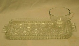 Colonial Lady Clear Snack Tray &amp; Cup Set Dot Designs Anchor Hocking Vintage MCM - £17.33 GBP