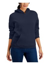 $37 Karen Scott Pocketed Ribbed Fleece Hoodie Sweater Navy Size Medium - £6.70 GBP