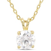 0.75CT Round Moissanite Solitaire Pendant Necklace 14K Yellow Gold Plated Silver - £49.48 GBP