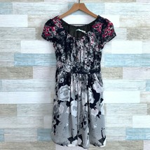 Urban Outfitters Kimchi Blue Floral Fit &amp; Flare Dress Gray Black Pink Womens XS - £15.91 GBP