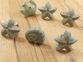 6 CAST IRON STARFISH SNAIL SHELL DRAWER PULLS CABINET CUPBOARD KNOBS **R... - $10.99