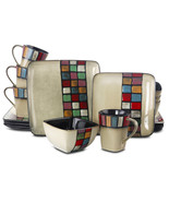 Elama Color Melange 16 Piece Multicolored Square Stoneware Dinnerware Set - $84.95
