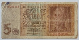 GERMANY 5 MARK REICHSBANKNOTE 1942 VERY RARE NO RESERVE - £14.52 GBP
