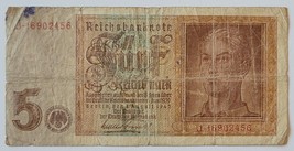 Germany 5 Mark Reichsbanknote 1942 Very Rare No Reserve - $18.46