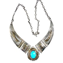 Native American E. Etsitty Navajo SS turquoise Hinged necklace Kokopelli 41.3 G - $376.20