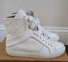 Zadig &amp; Voltaire High Flash Sneakers White Leather High Tops $348, Sz 36 - $69.29