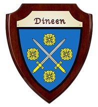 Dineen Irish Coat of Arms Shield Plaque - Rosewood Finish - $48.00