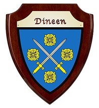 Dineen Irish Coat of Arms Shield Plaque - Rosewood Finish - $48.00