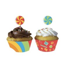 Candy Cupcake Topper Candy Party Cupcake Picks Cupcake Wrappers 12ct - $3.95