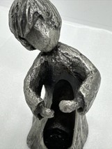 Hudson Pewter - SIGNED Walli Ortman Young Boy Hugging Taper Candle Holde... - $55.74
