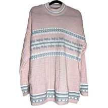VTG Basic Editions Knitted Sweater Pink Grey Woman&#39;s Size Large Pink Pullover Lo - £21.66 GBP